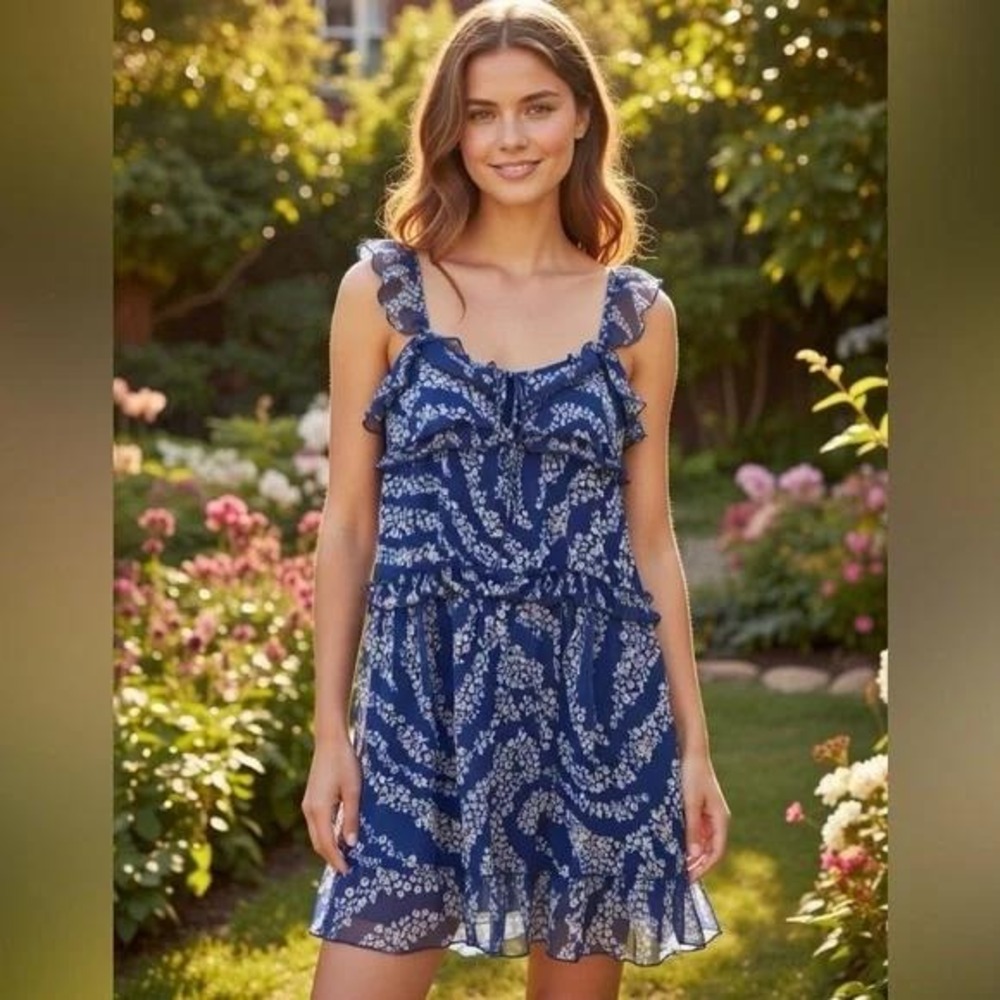 Patrons of Peace Womens Blue Floral Tiered Ruffle Mini Dress‎ XS J3075F32